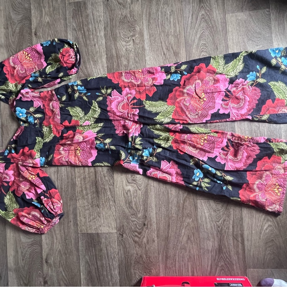 FARM Rio Pink and Green Floral Jumpsuit with Wide-Leg Design